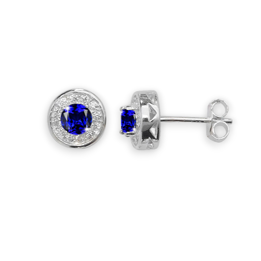 Sapphire Cubic Zirconia Halo Earrings