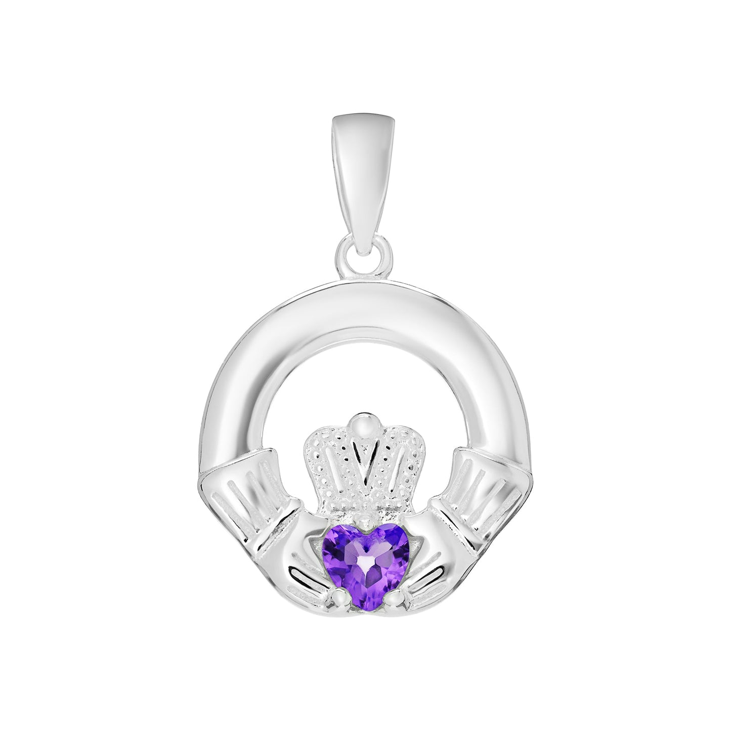 February Birthstone Claddagh Pendant Necklace