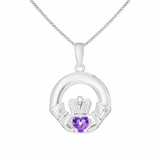 February Birthstone Claddagh Pendant Necklace
