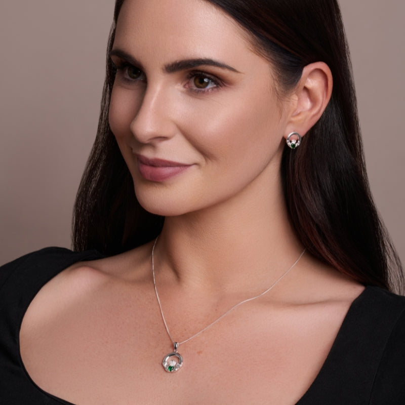 May Birthstone Claddagh Earrings