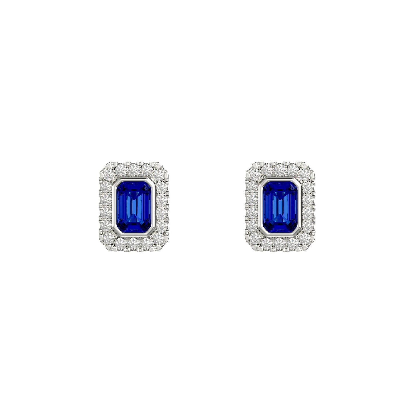 Sapphire Rectangle Halo Stud Earrings