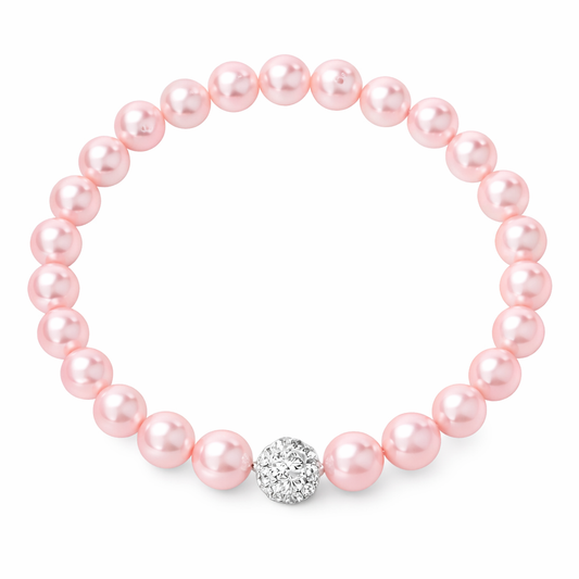 Stretchy Pink Pearl Bracelet with CZ