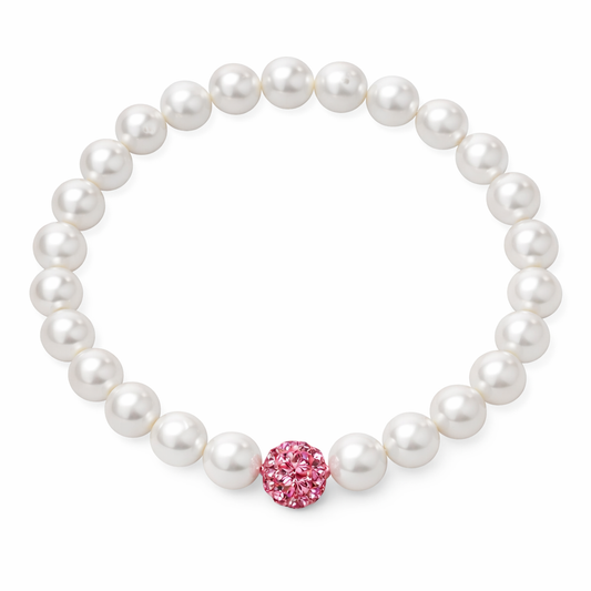 Stretchy Pearl Bracelet with Pink CZ