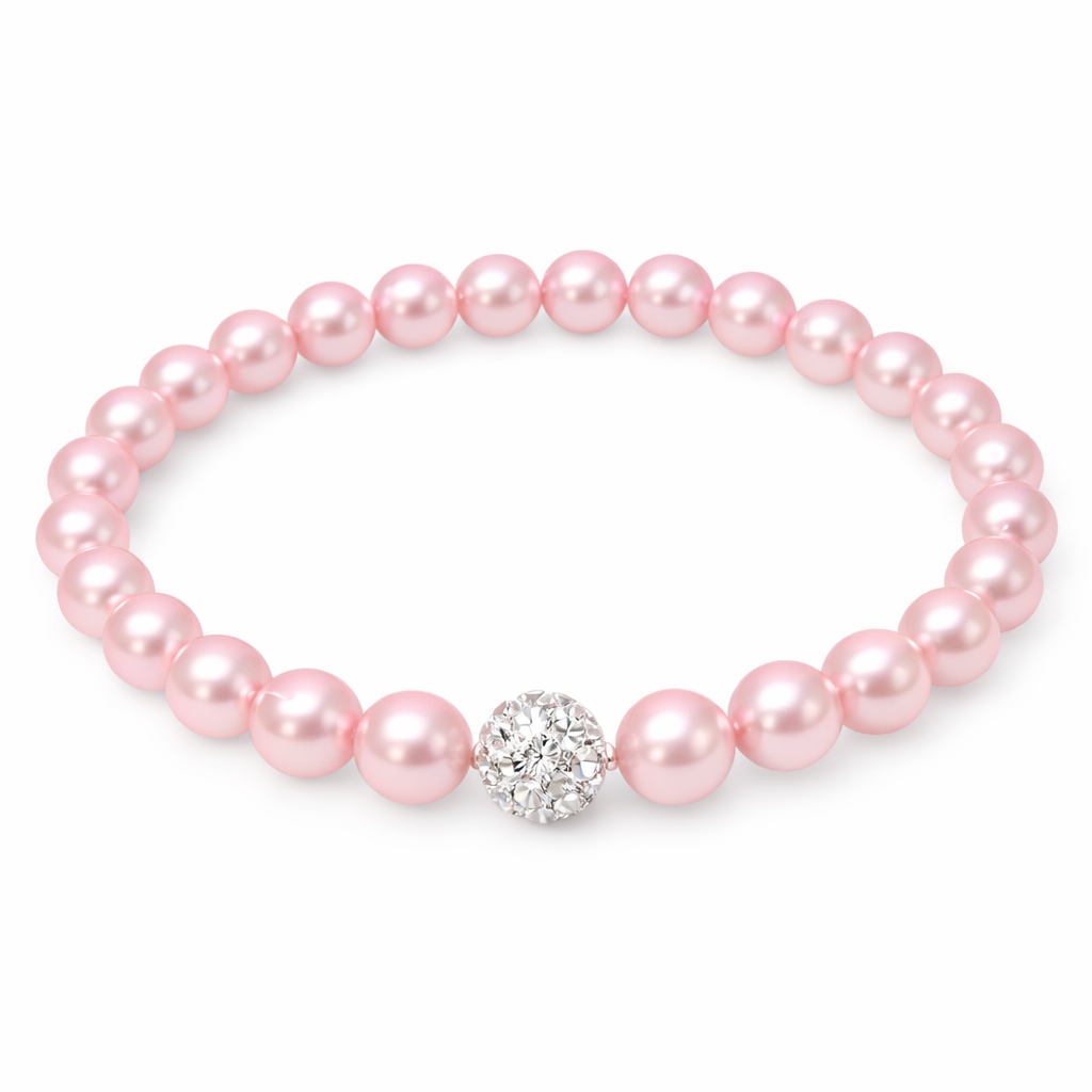 Stretchy Pink Pearl Bracelet with CZ