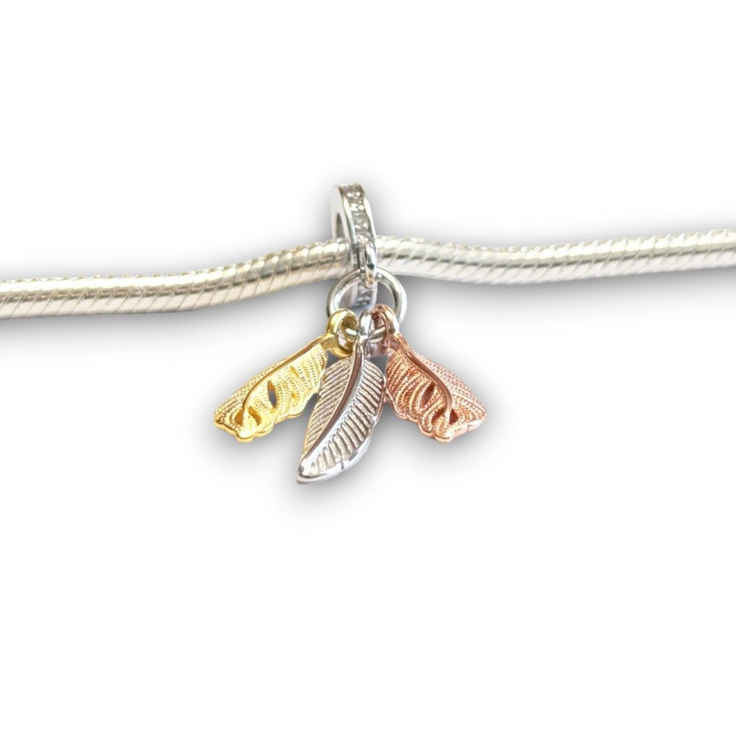 Three Tone Feathers Dangle Charm