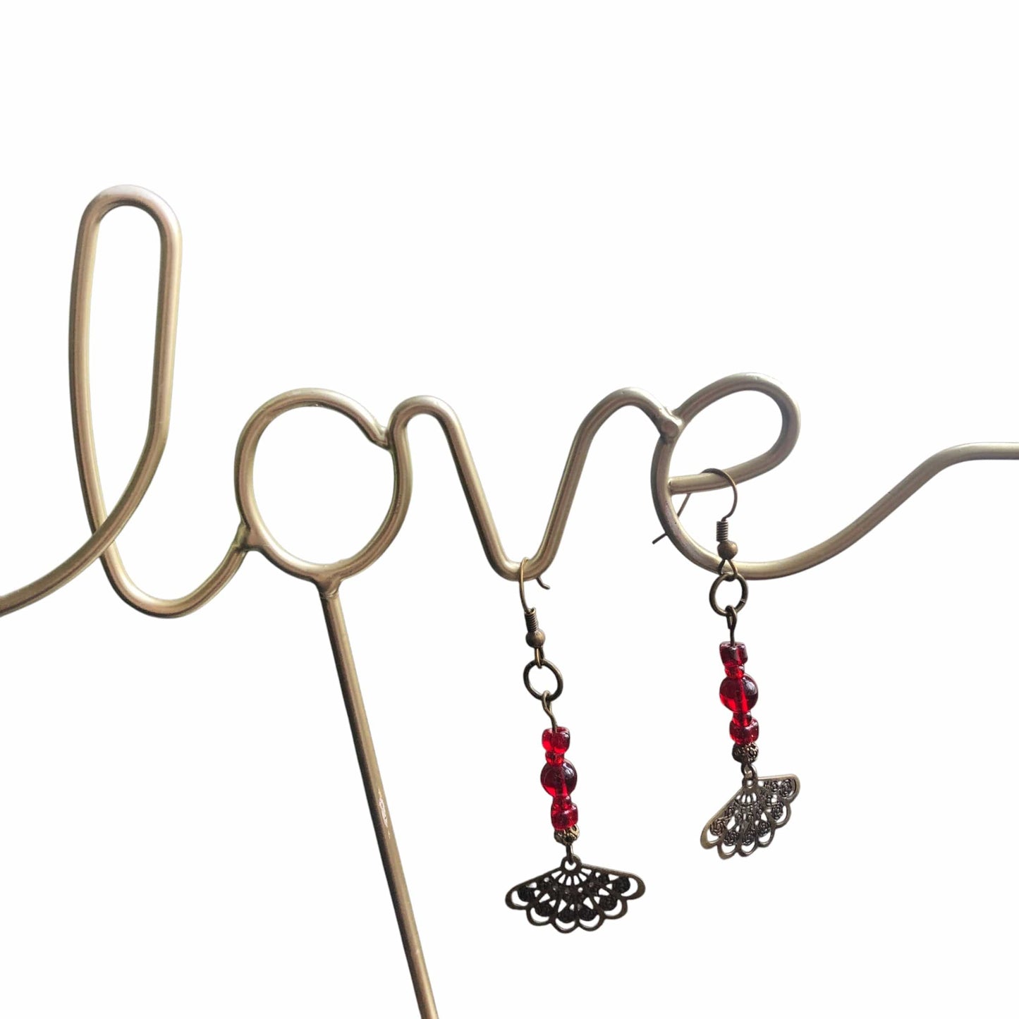 Antique Bronze Red Glass Earrings