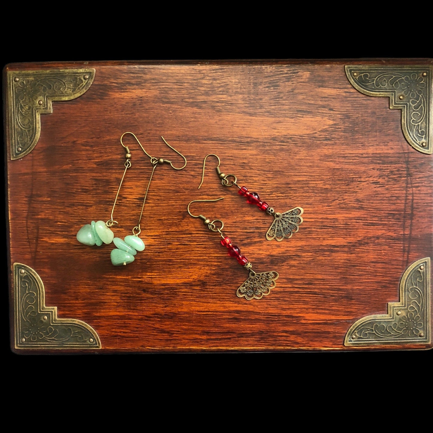 Antique Bronze Red Glass Earrings