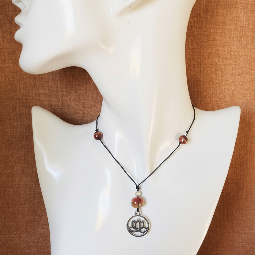 Black Thread Choker Necklace with Agate