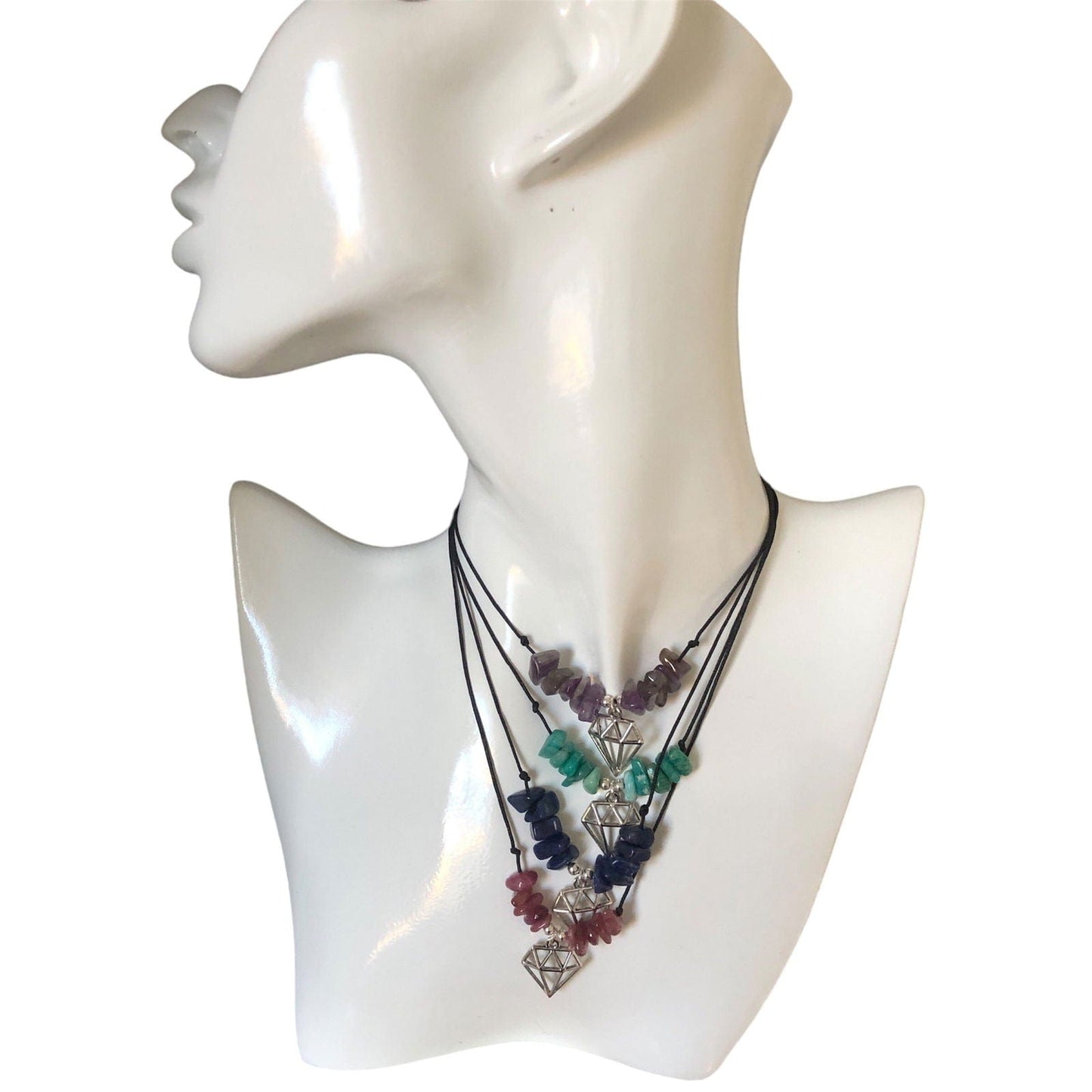 Black Thread Choker Necklace with Amethyst Chips