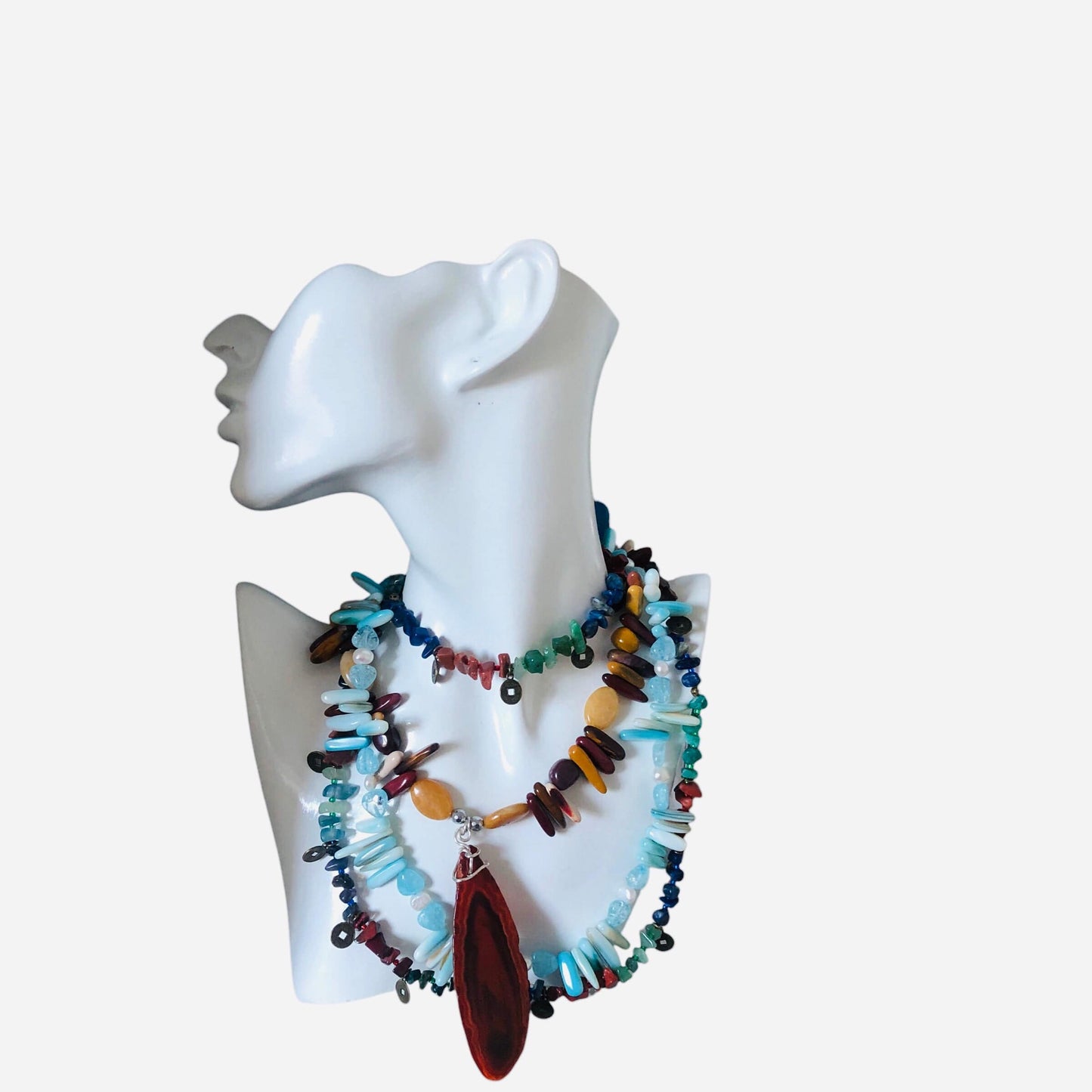 Blue Mother of Pearl, Quartz and Freshwater Pearls Beaded Necklace