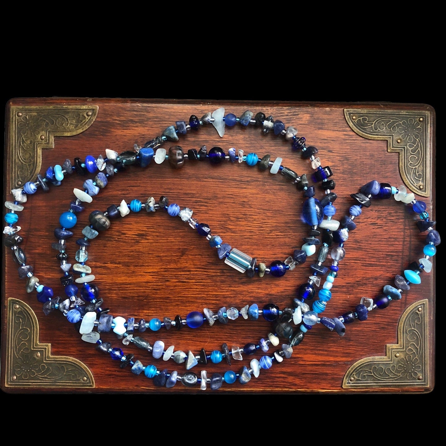 Blue Stones and Glass Beaded Long Necklace