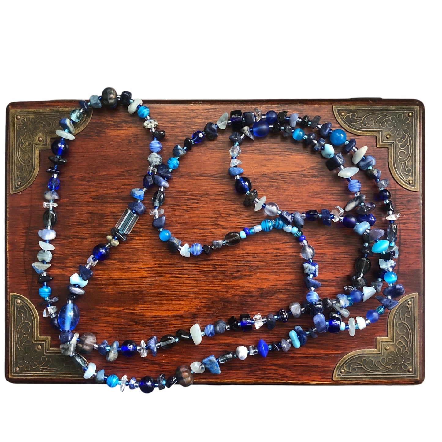 Blue Stones and Glass Beaded Long Necklace