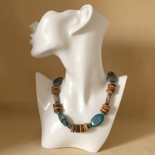 Chrysocolla, Turquoise and Coconut Shell Beaded Necklace