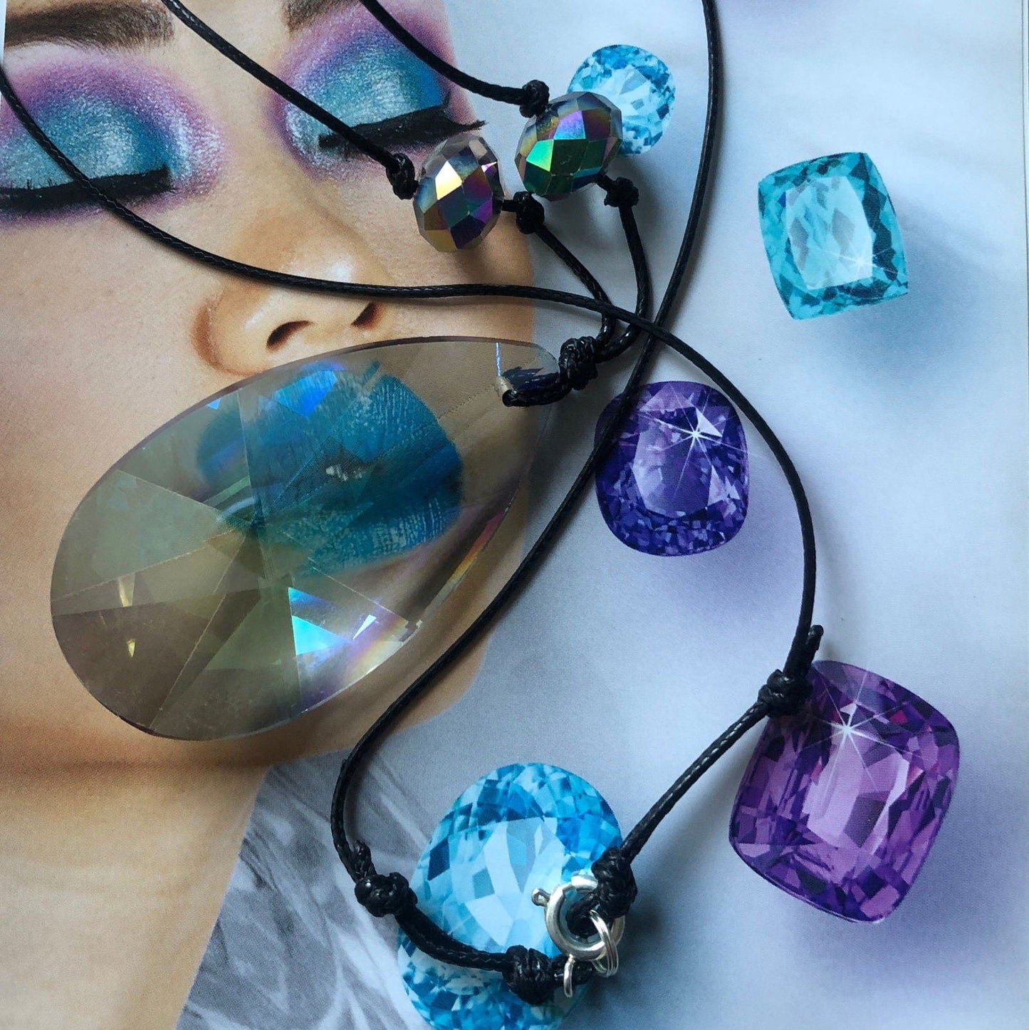 Cord and Statement Crystal Pendant Necklace