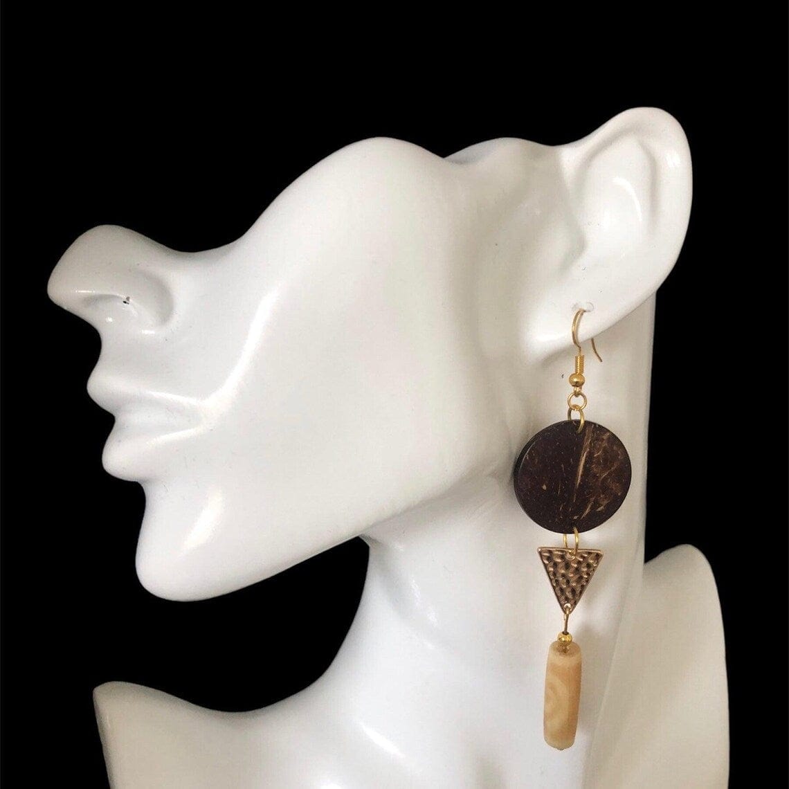 Exotic Wood Gold Plated Dangle Earrings