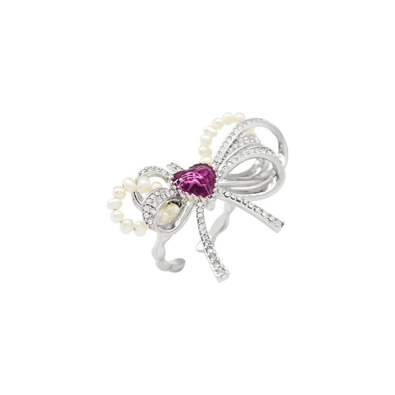 Sahi Love Heart Enamel Bow Adjustable Ring
