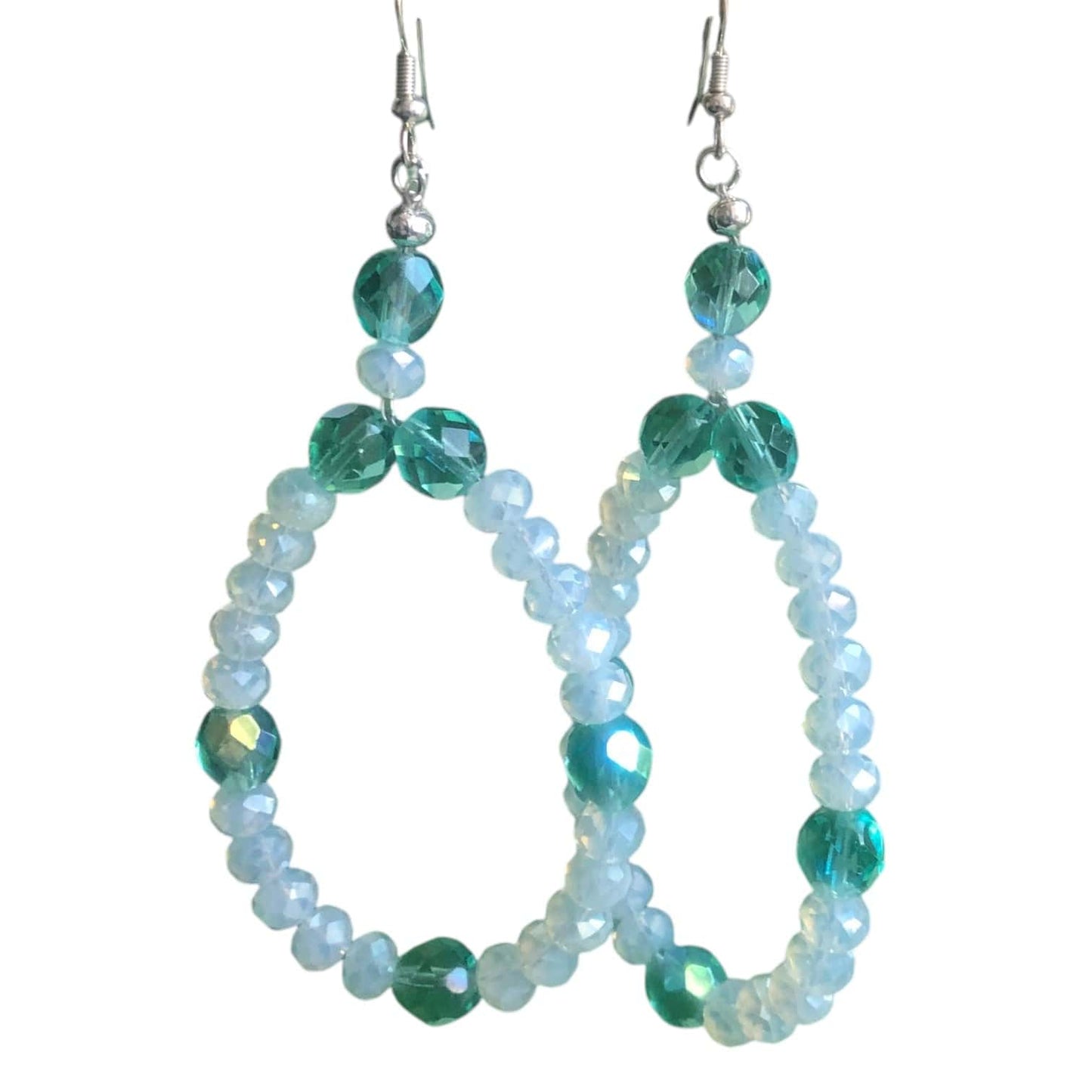 Green and Opal White Statement Crystal Earrings