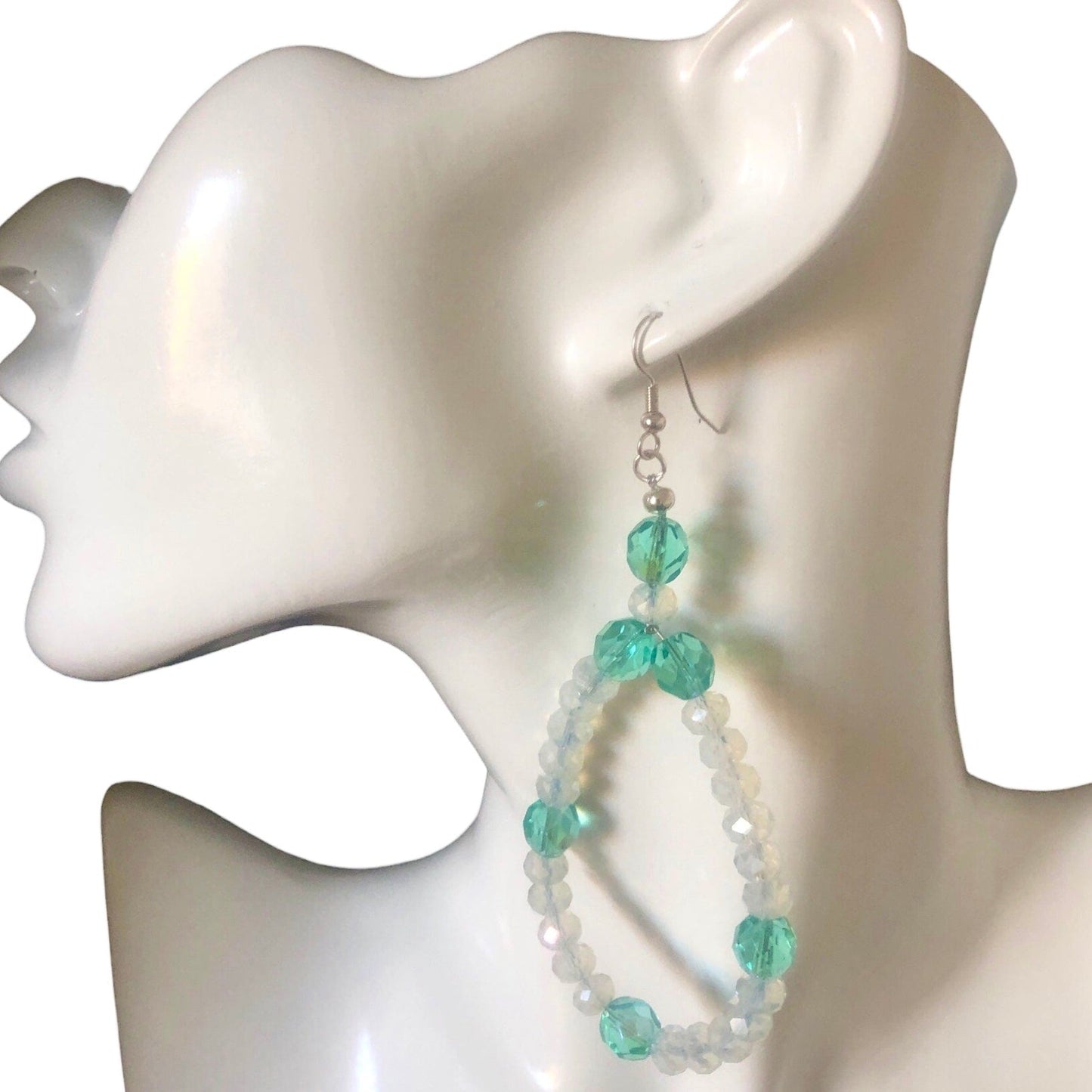Green and Opal White Statement Crystal Earrings