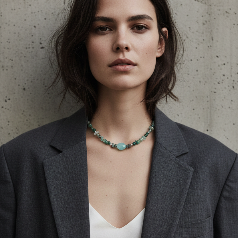 Green Natural Stones Choker Necklace