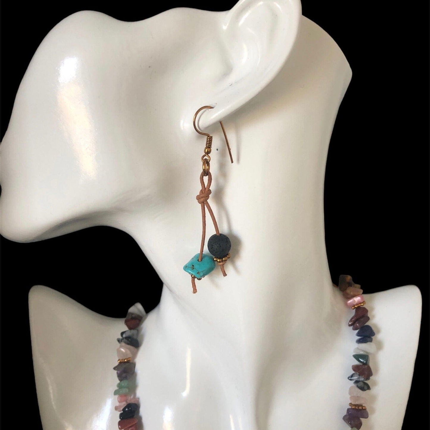 Handmade Turquoise and Lava Dangle Earrings