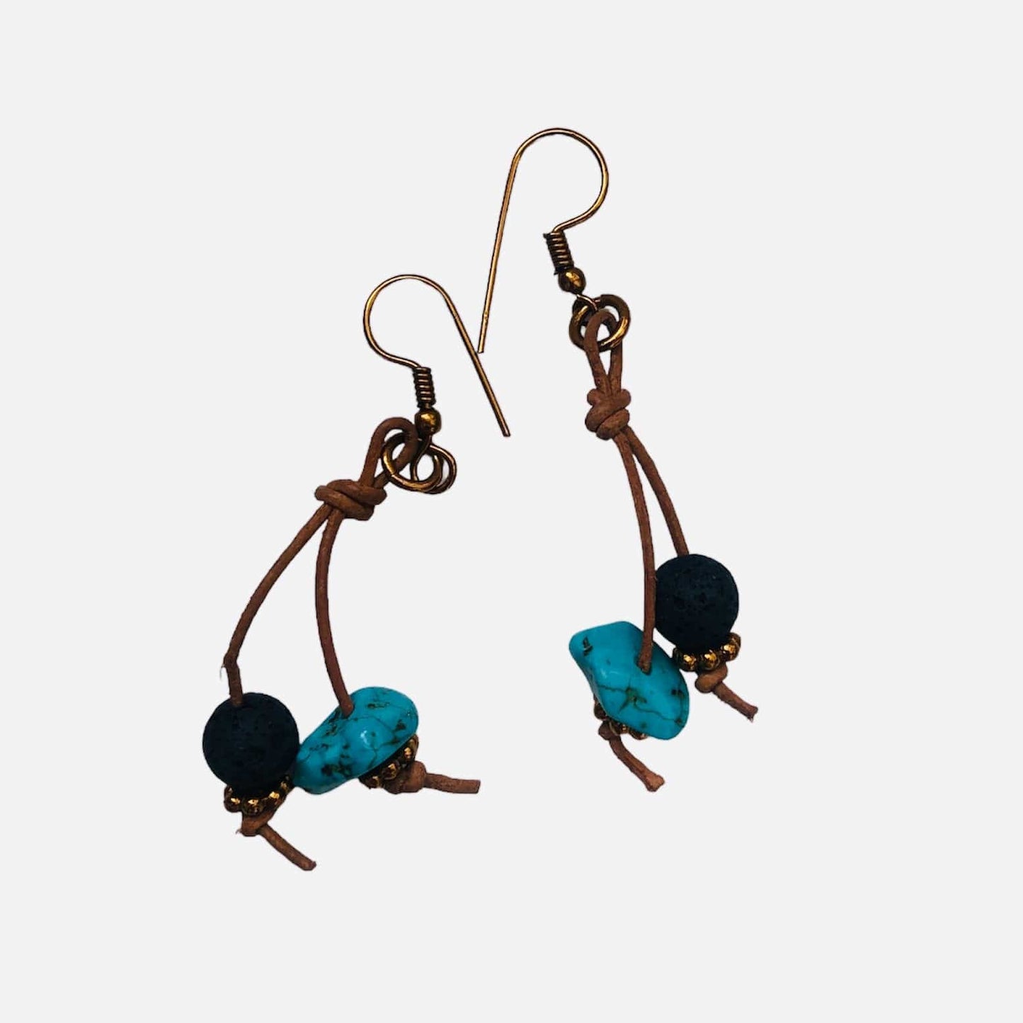 Handmade Turquoise and Lava Dangle Earrings