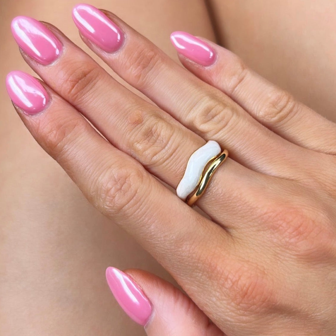 Jolie Wide Gold and Ivory Ring