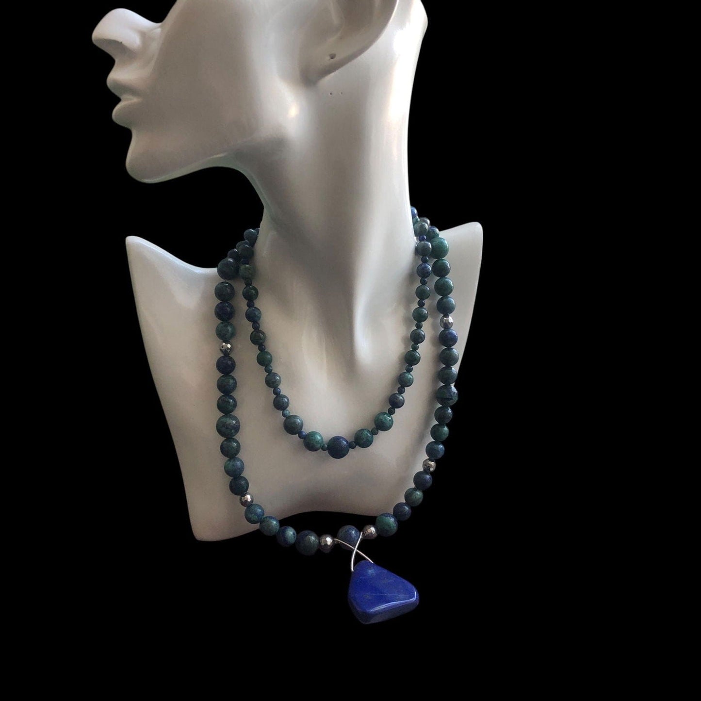 Lapis Lazuli and 925 Silver Beaded Necklace