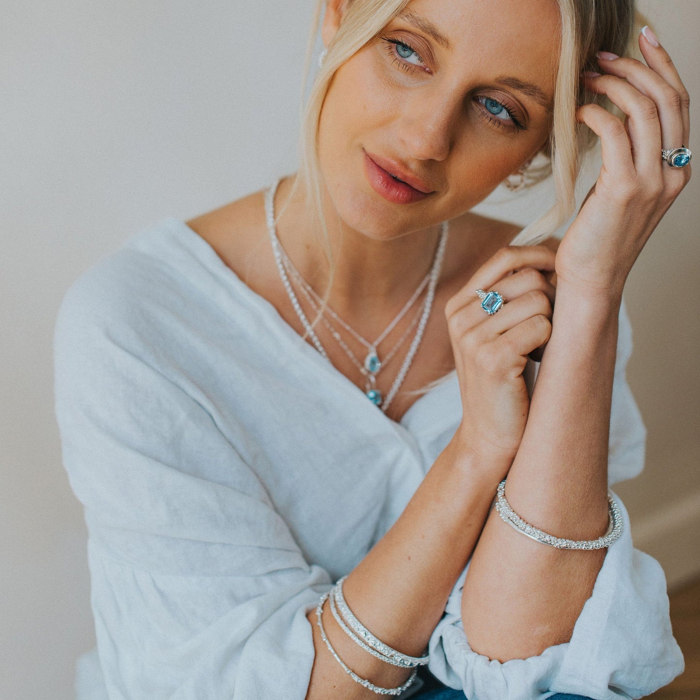 Large Silver Blue Topaz Necklace - Astrid