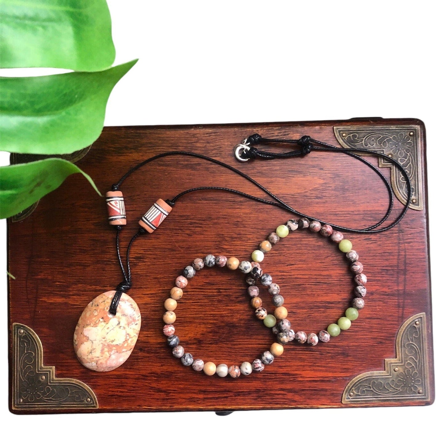 Leopard Skin & Dandelion Jasper Beaded Bracelet