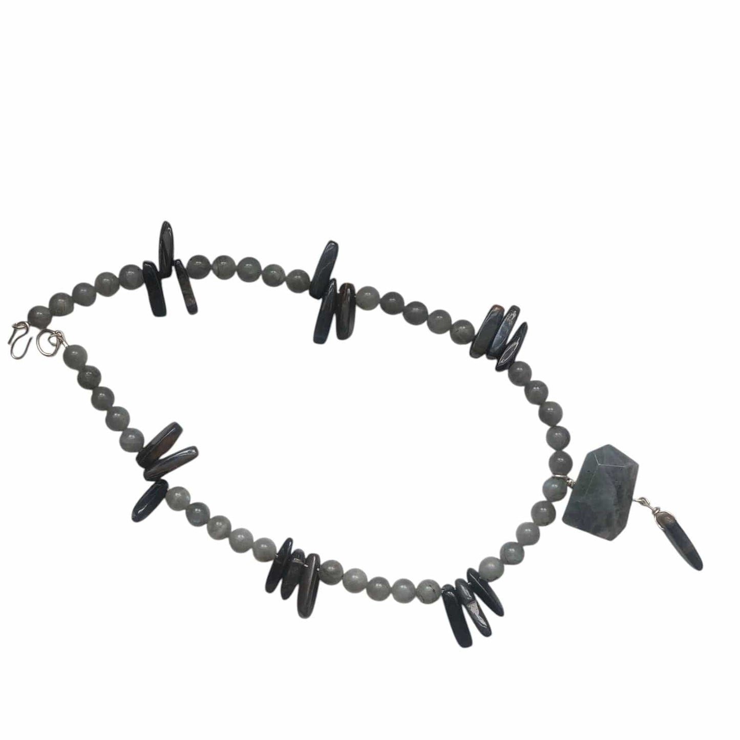 Moonstone and Blue Tiger Eye Beaded Necklace with Labradorite Pendant