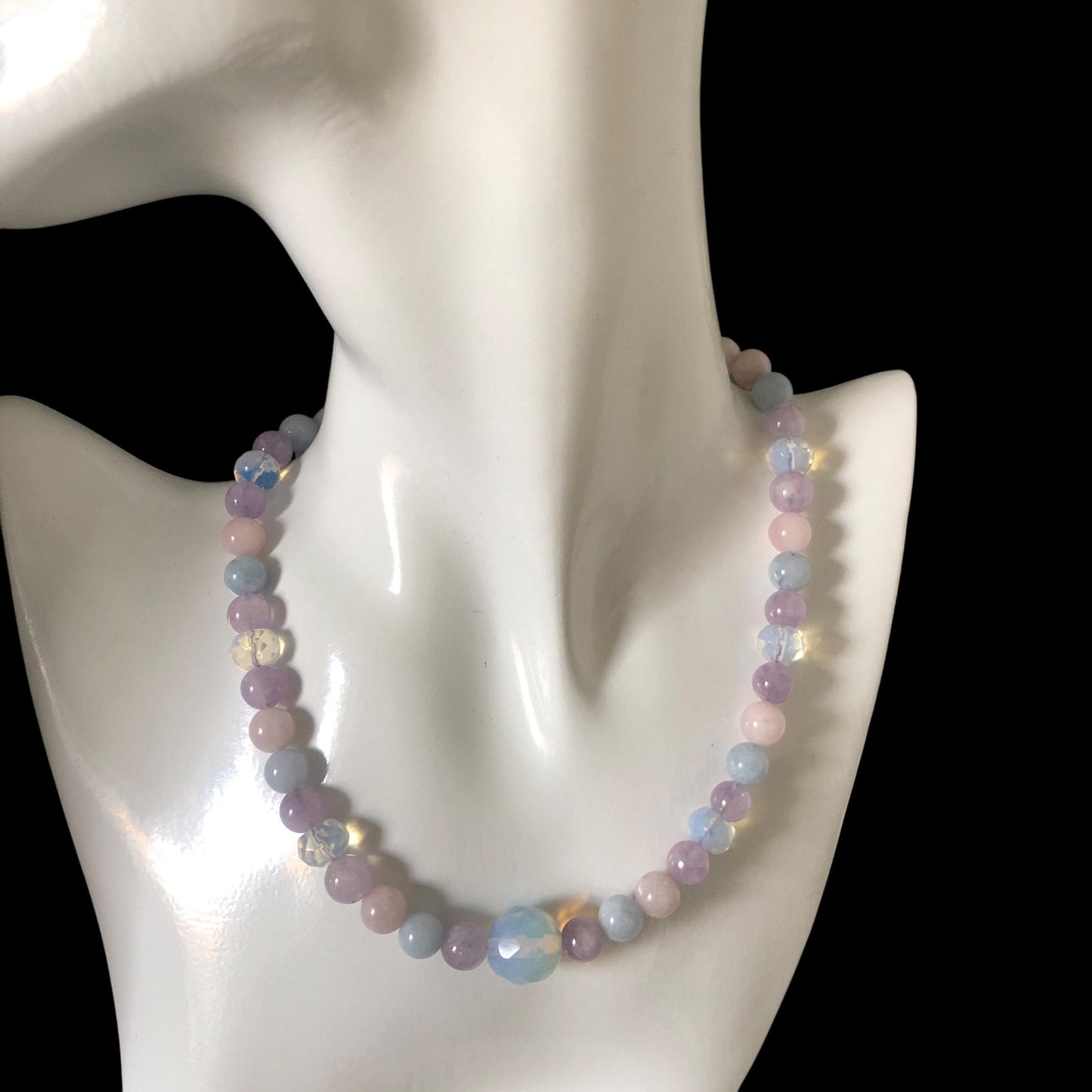 Morganite and Opalite Beaded Choker Necklace