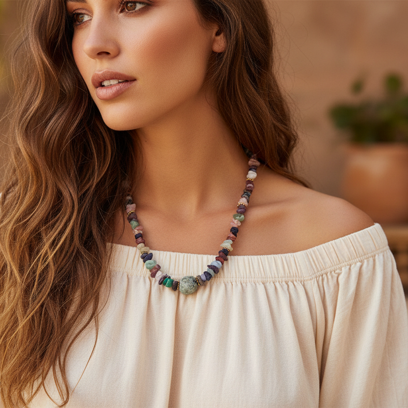 Multi-colour Natural Stones Beaded Necklace