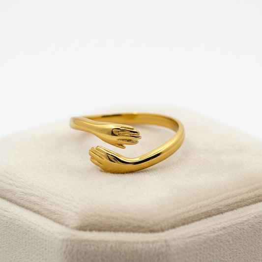 Ameya Adjustable 'Hug Ring' 18k Gold Plated Sterling Silver – Timeless Jewelry