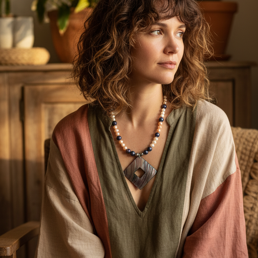 Pearls and Mother Of Pearl Pendant Necklace