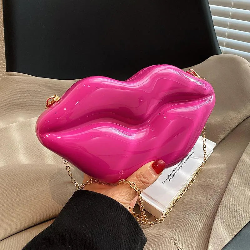 women's small pvc lips streetwear square magnetic buckle shoulder bag crossbody bag