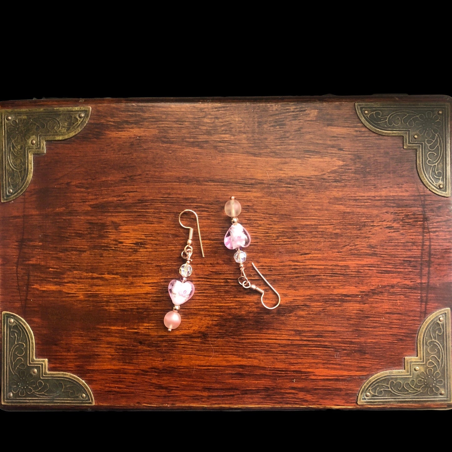 Pink Glass Hearts Rose Gold Earrings