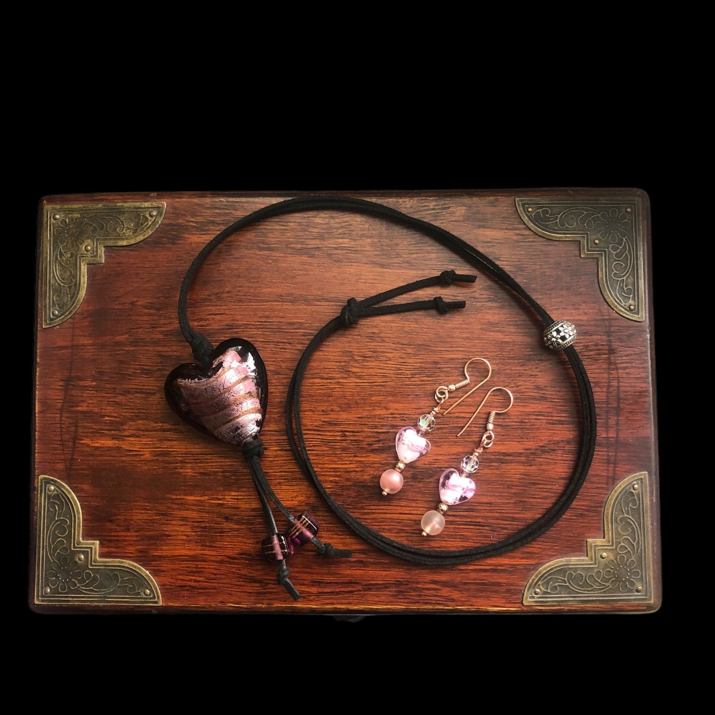 Pink Glass Hearts Rose Gold Earrings