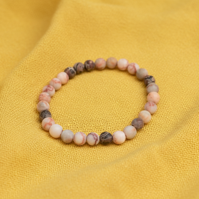 Pink Stripe and Leopard Skin Jasper Beaded Bracelet