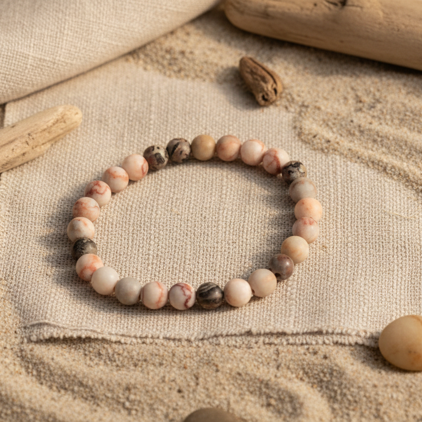 Pink Stripe and Leopard Skin Jasper Beaded Bracelet