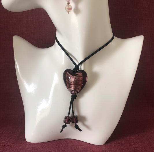Purple Glass Heart Pendant Necklace