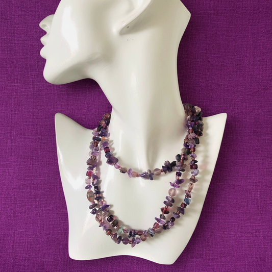 Purple Stones and Glass Beaded Long Necklace