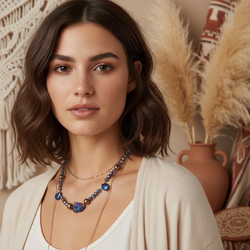 Quartz, Pyrite and Hematite Beaded Choker Necklace