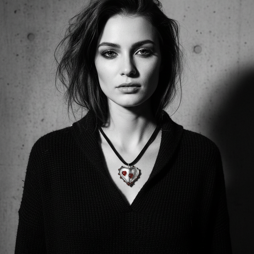 Red and White Glass Heart Pendant Necklace