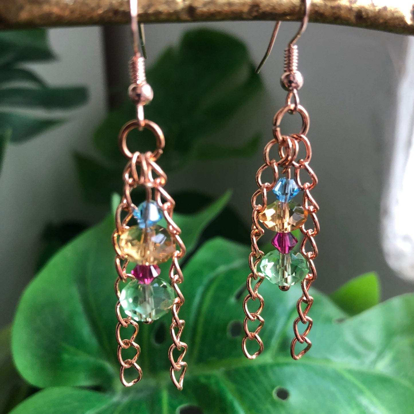 Rose Gold and Crystals Dangle Earrings