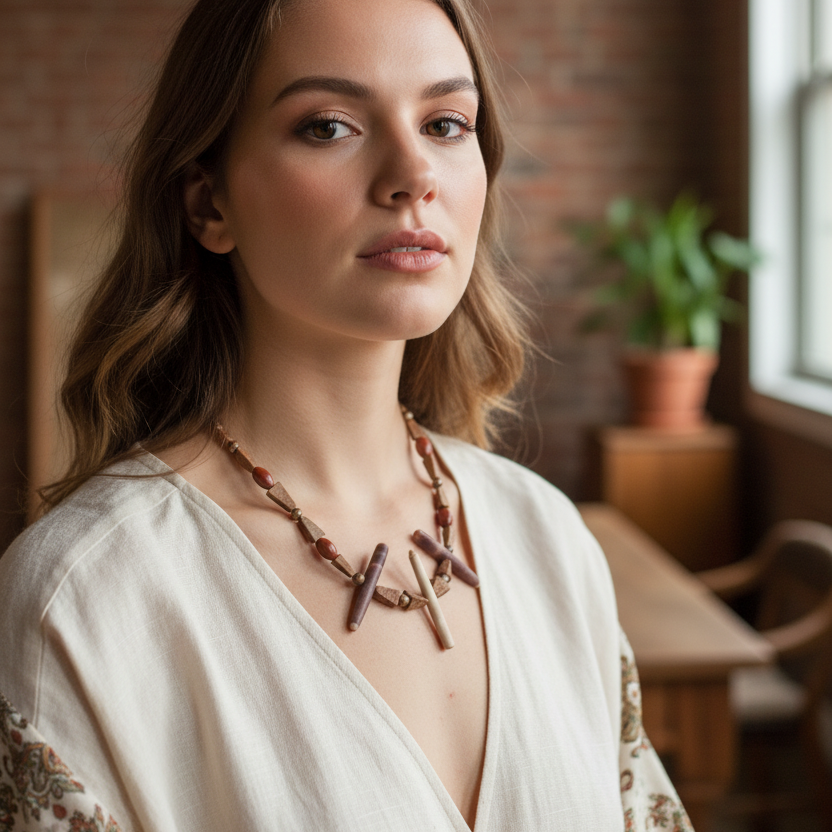 Sea Urchins and Jasper Beaded Necklace