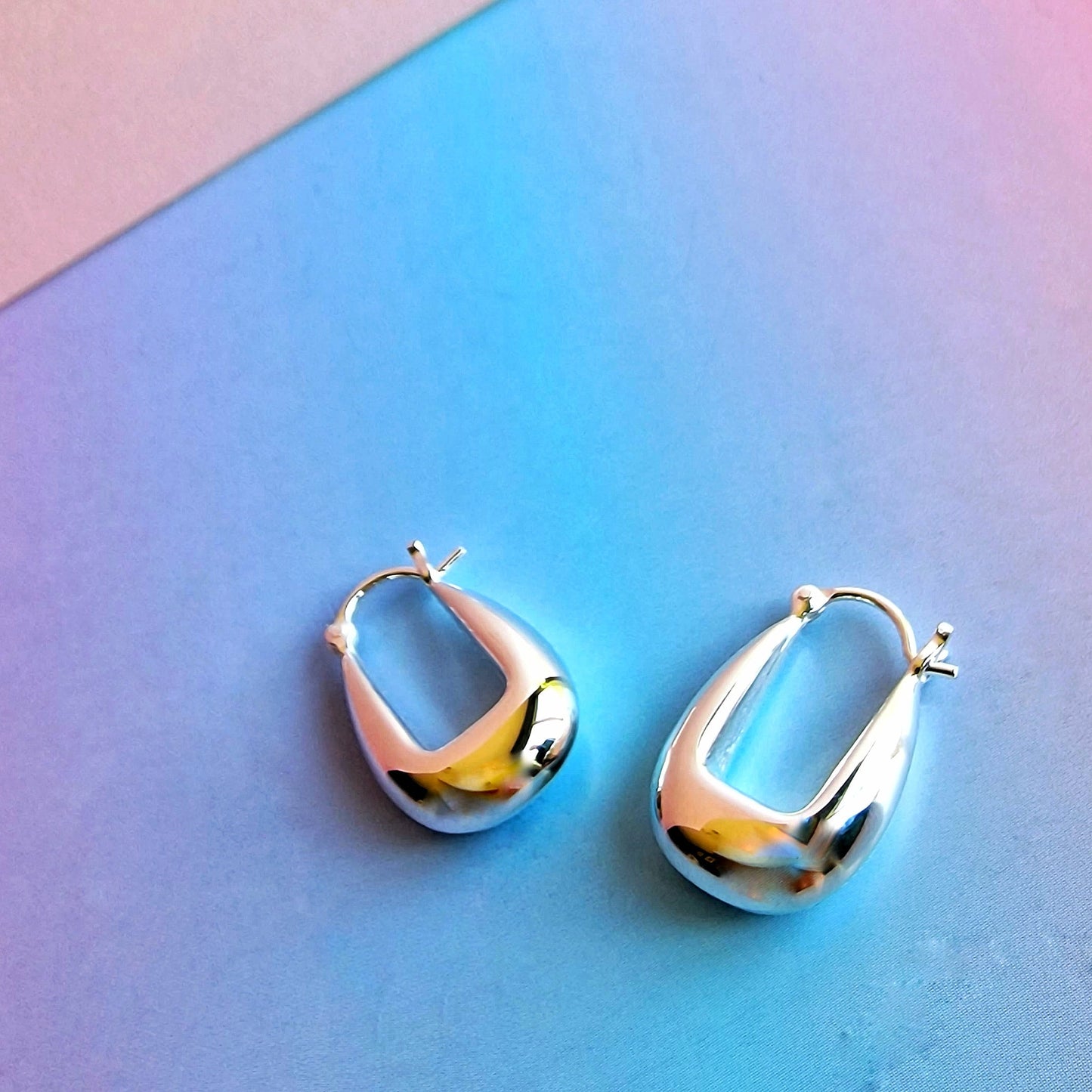 Silver Drop Saddle Hoop Earrings