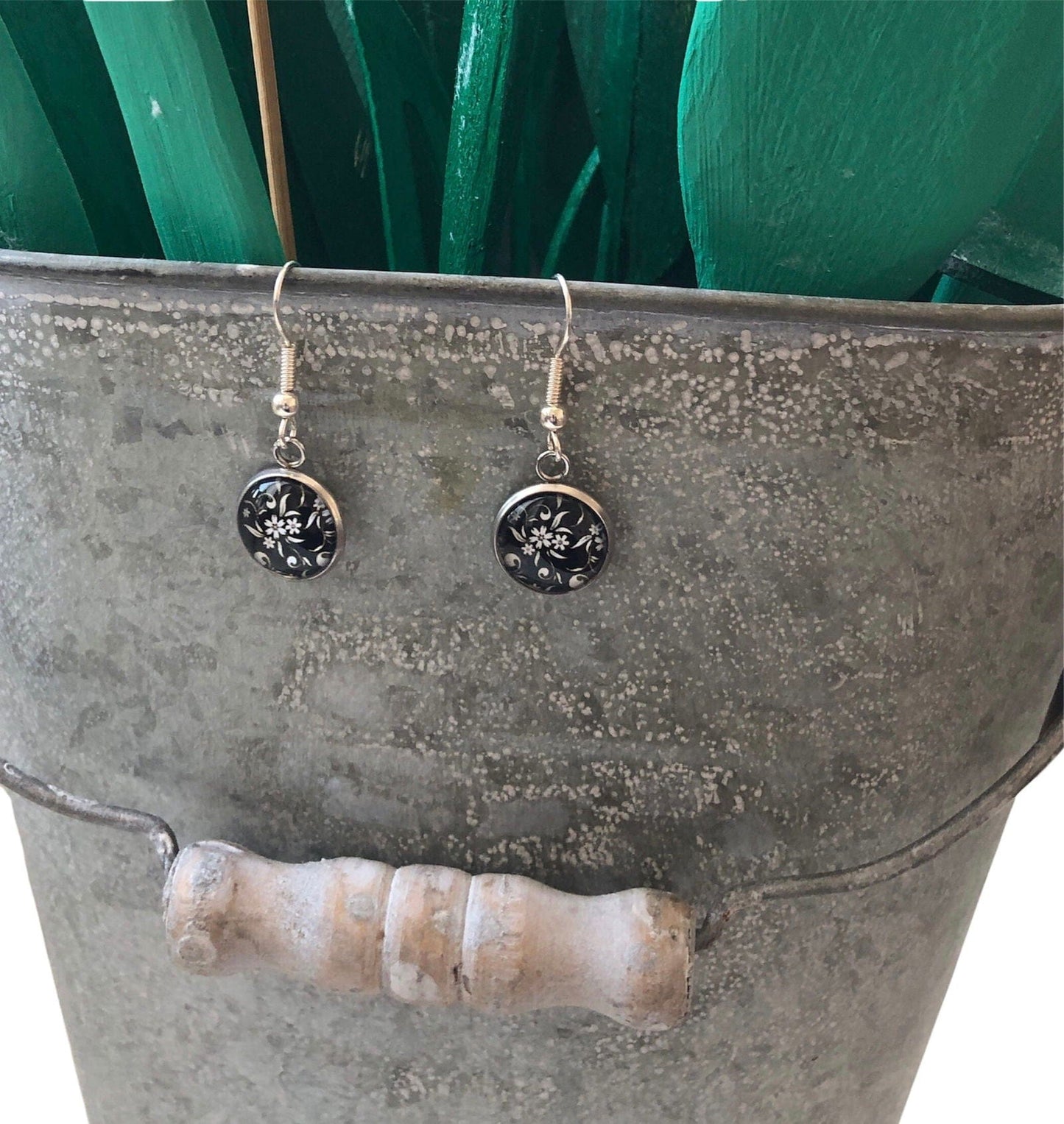 Silver Plated Dangle Earrings with Resin