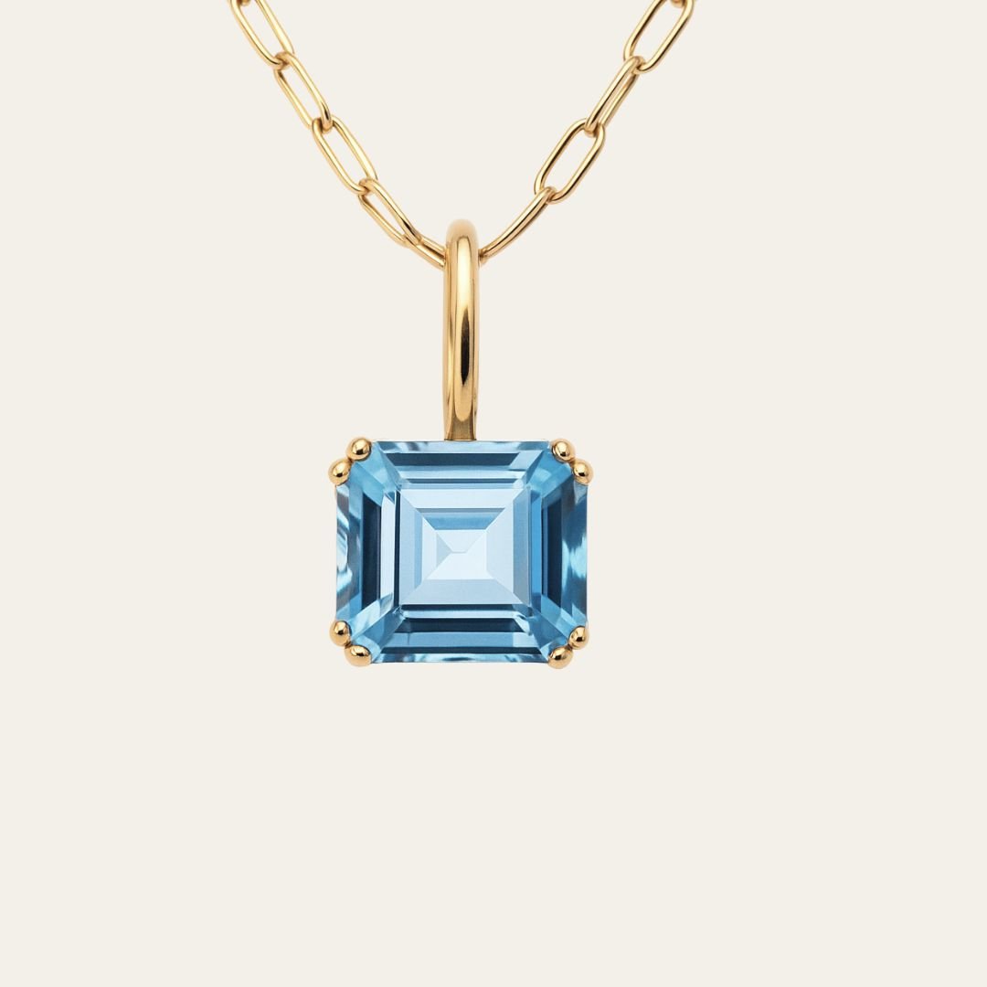 Large Gold Blue Topaz Necklace - Astrid