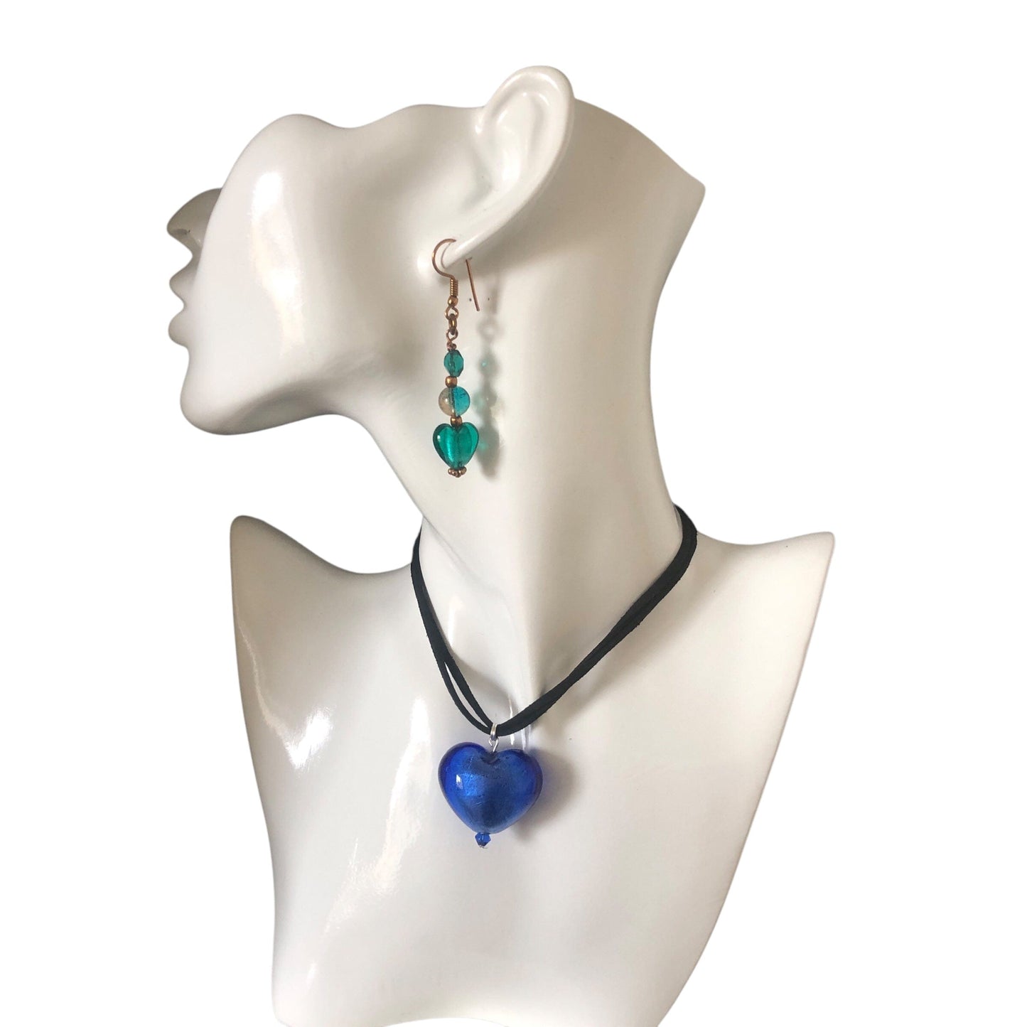 Turquoise Glass Hearts Dangle Earrings