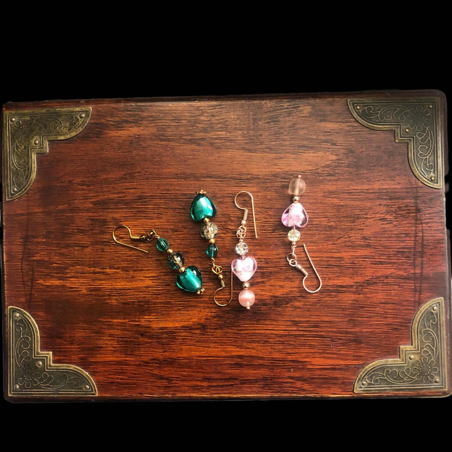 Turquoise Glass Hearts Dangle Earrings